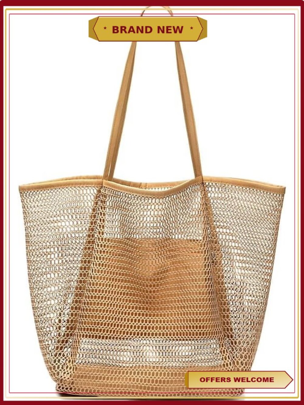 Mesh Beach Tote Bag Double Layer Nylon Zipper Travel Pool Bag